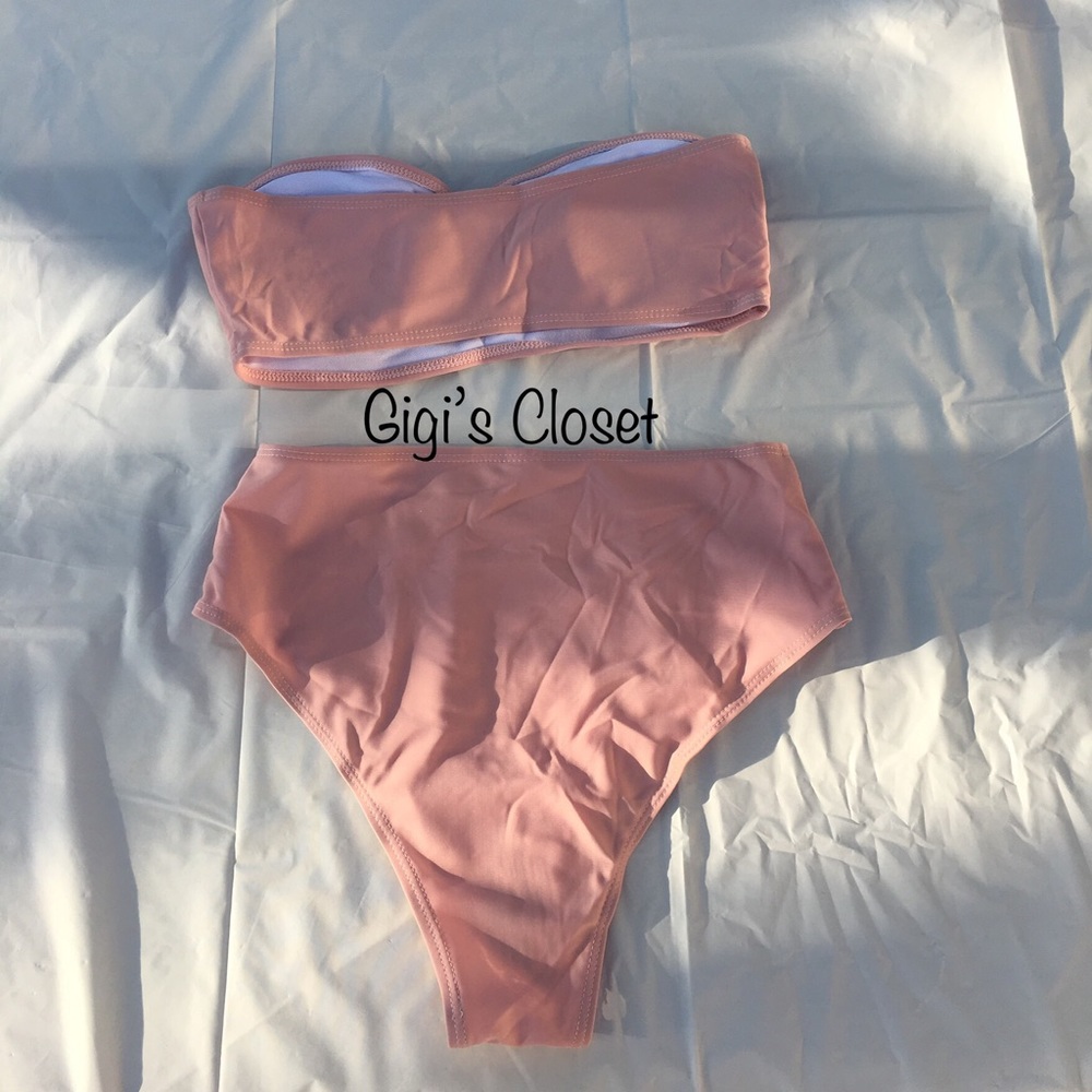 Bandeau Bikini High Waisted PINK - Picture 3 of 8